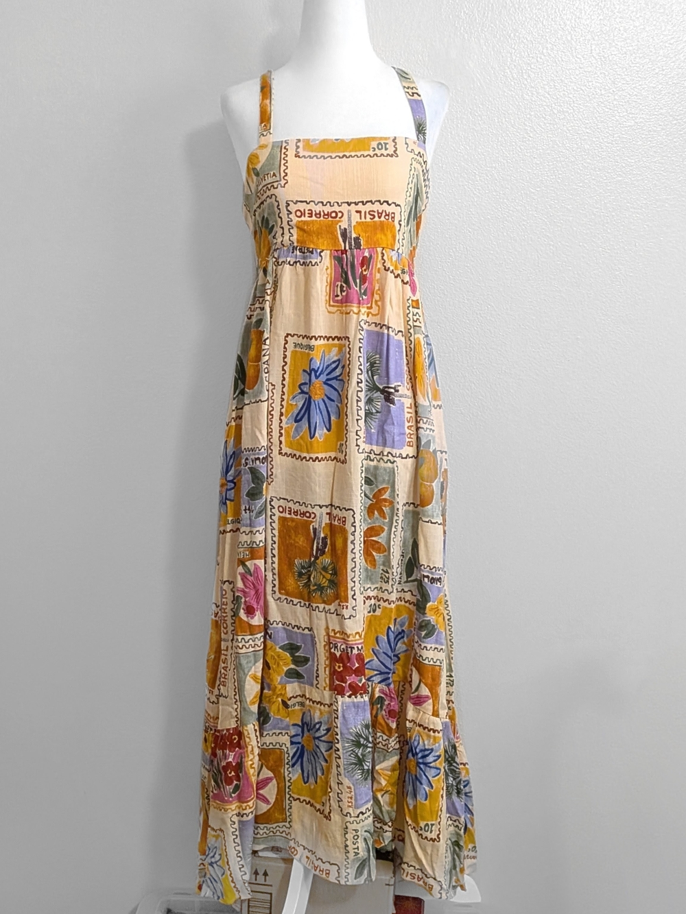 NWT Anthropologie Paper Heart Cream Boho Stamp Summer Linen Maxi Dress | Size L - Picture 2 of 7